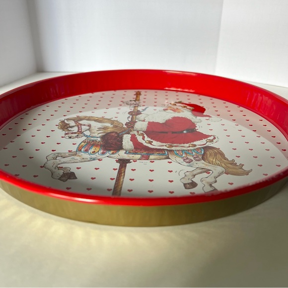 Vintage 1992-Christmas-Round Santa Carousel Tin Tray-Giordano Art Ltd. - Picture 3 of 10